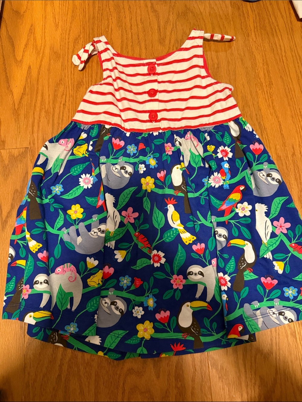 Mini Boden Girls Tropical Animal Print Sundress with Red Striped Dress 2-3T